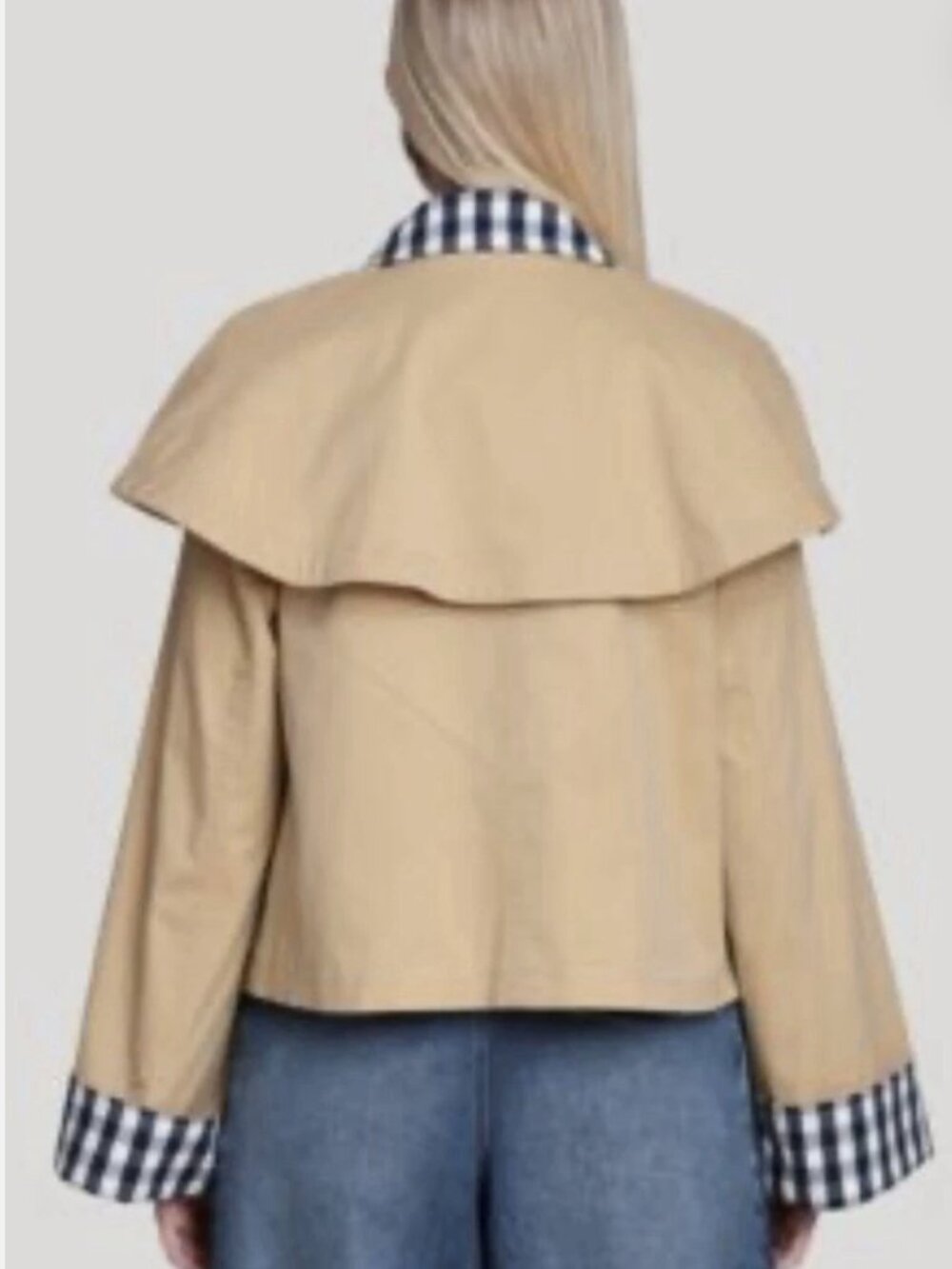 Avec Les Filles Beige Gingham Cropped Cape Jacket NWT XL - Picture 4 of 4